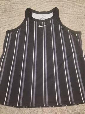 Nike Black Women's Tank Top with Gray and White Pinstripes -S